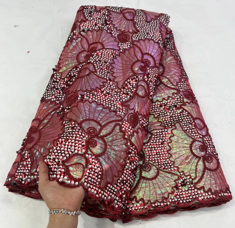 Новейшая африканская вышивка тюль кружева высокого качества нигерийская ткань с блестками TS1815