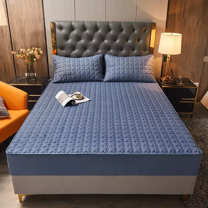 Capa de cama de algodão de cor sólida capa de cama engrossada não deslizamento capa de colchão estofando capas de colchão à prov