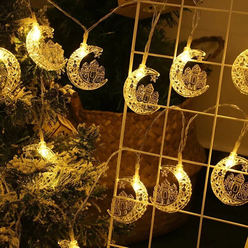 10 Lights Fairy LED Moon Star Castle Light String Eid Mubarak Ornaments Muslim Ramadan Festival Garland Lamp for Home Room Decor