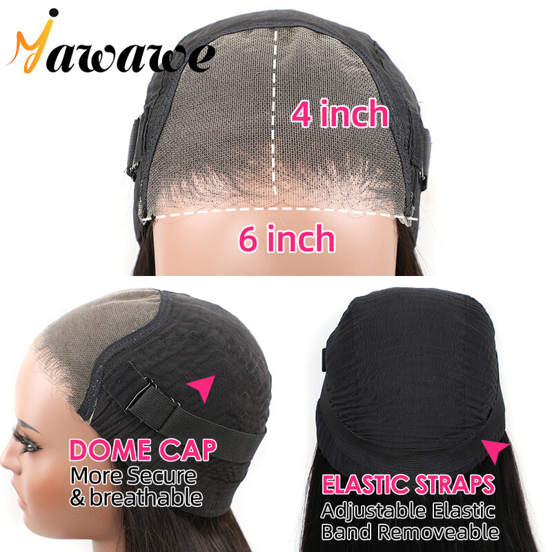 Yawawawe-Peluca de cabello humano listo para usar, sin pegamento, onda corporal, cierre de encaje precortado, cierre 6x4, hd