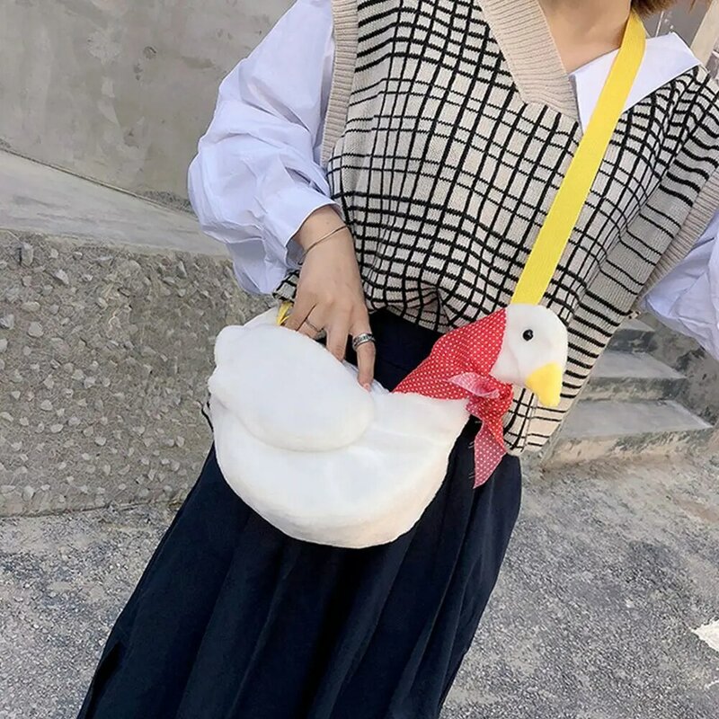 Cartone animato animale giocattolo tracolla regolabile cotone poliestere borsa a tracolla donna borsa a tracolla anatra peluche borsa stile coreano