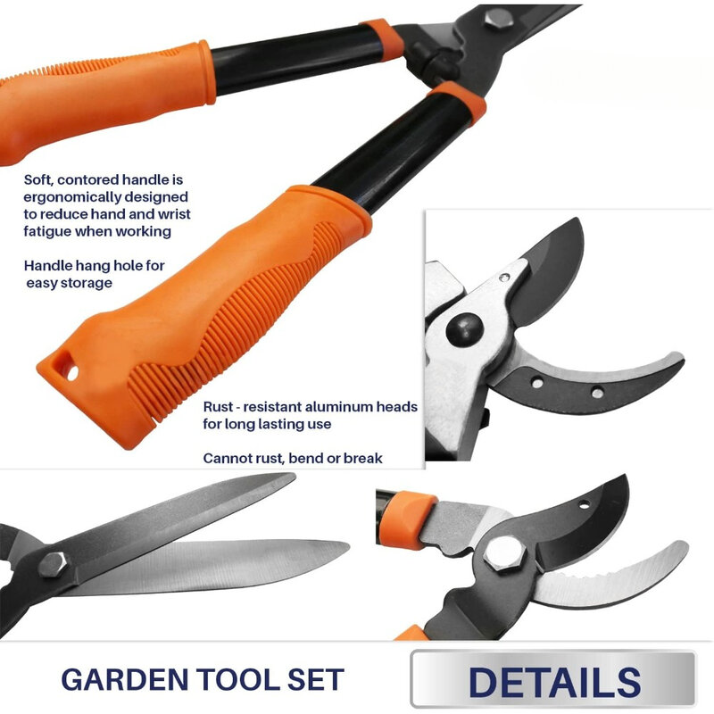 Набор садовых инструментов из 3 предметов, ножницы для живой изгороди и секаторы, набор для ухода за деревьями и рубами