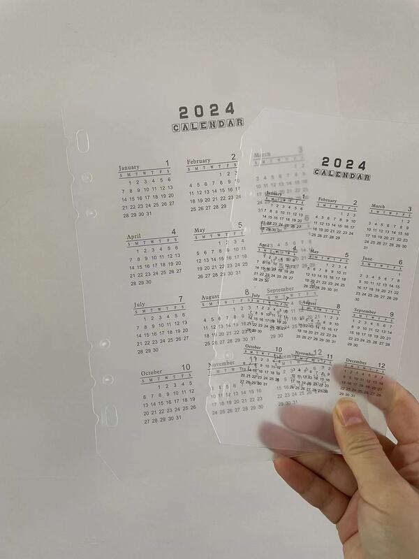 2024 Calendar A5 A6 6-hole Hand Account Loose-leaf Calendar Partition PP Frosted Transparent Protective Pad