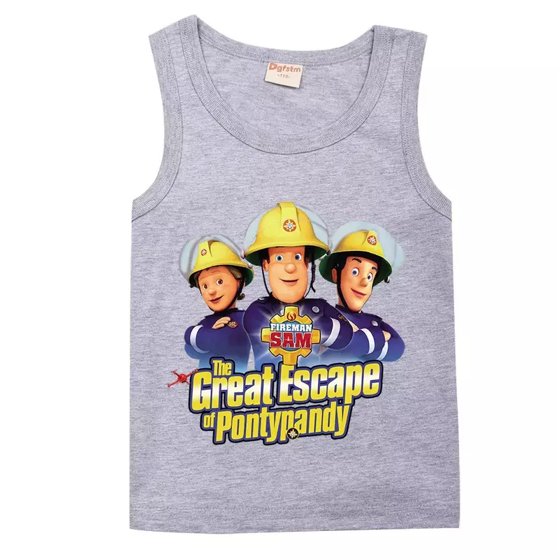 Bombeiro infantil Sam T Shirt, Tops de bombeiro dos desenhos animados, colete sem mangas engraçado, roupas de verão para meninas e meninos, 2 a 16Y