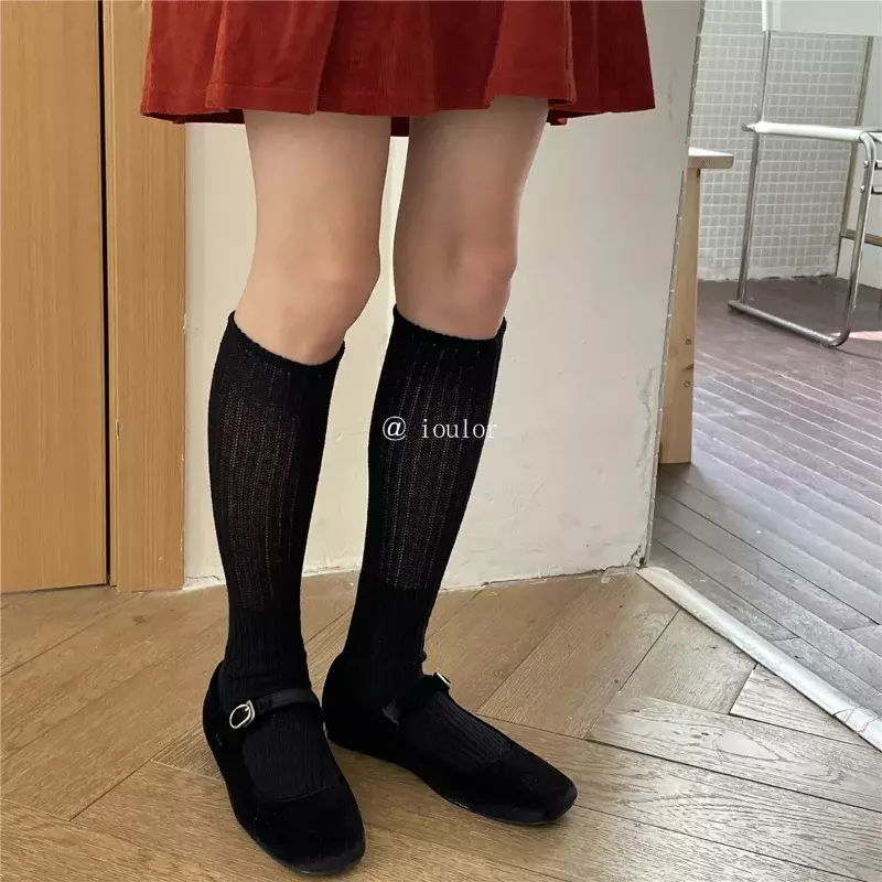 Calze lunghe lavorate a maglia in cotone rosa opaco calze autunno inverno calze calde al ginocchio calze dell'equipaggio della ragazza della scuola di moda giapponese