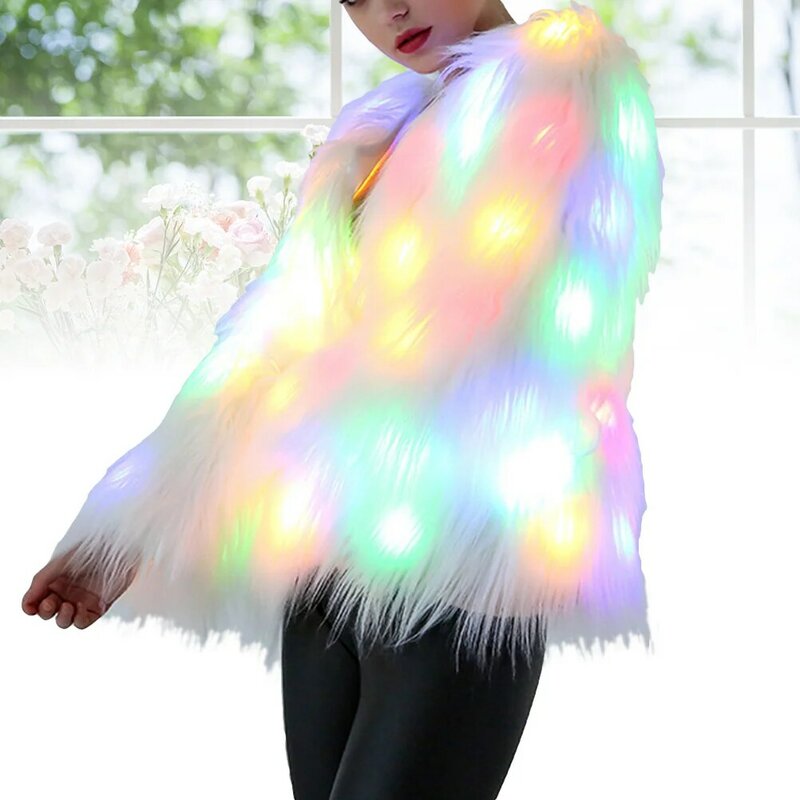 Costumes de manteau de fourrure LED pour femmes, vestes Shoous, vêtements d'extérieur en fourrure, scène, anterie, boîte de nuit, costage lumineux, Noël
