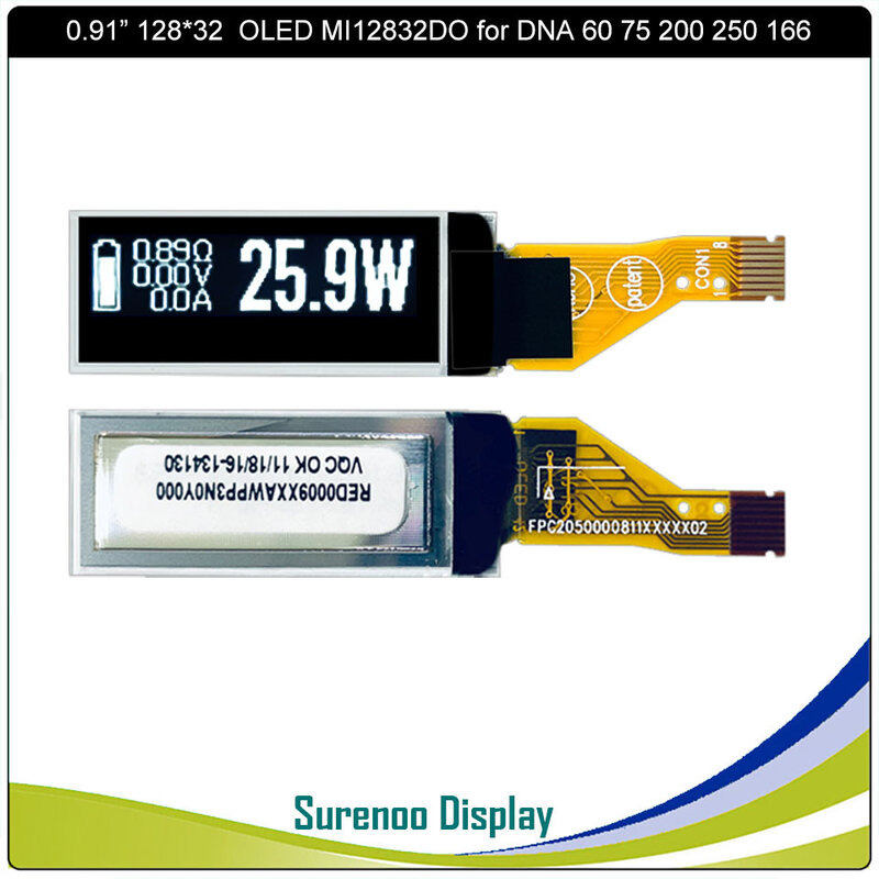 Panel de módulo de pantalla OLED de 0,91 pulgadas, 12832x32, 8 pines, 8P, SSD1306, IIC, I2C, enchufable, MI12832DO, DNA PMOLED, para DNA75, 60, 75, 128, 200, 250, 166