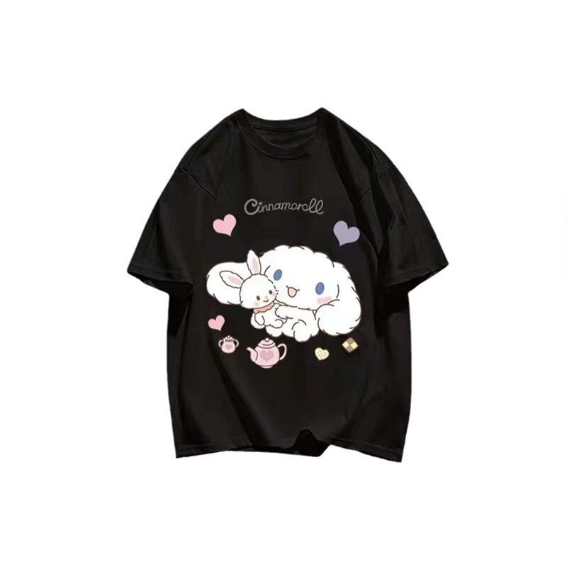 Dziewczęcy letni bawełniany t-shirt Kawaii Anime Cinnamoroll dzieci Cartoon z krótkim rękawem moda luźna, bawełniana półrękaw Casual topy