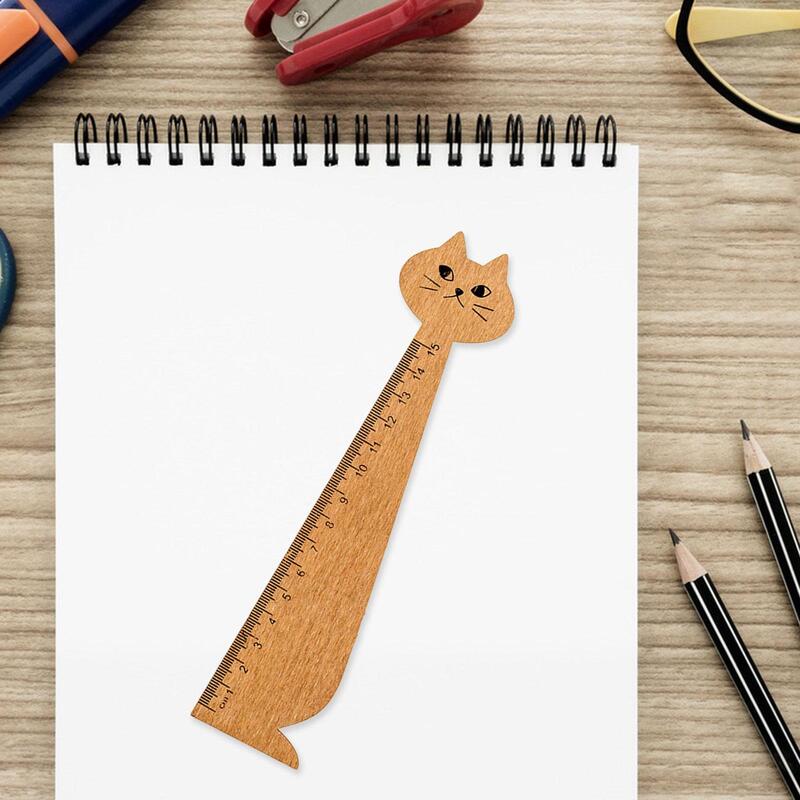 Régua reta de madeira para crianças, Régua Cat Cartoon, estilo coreano, meninas e meninos, 2 peças