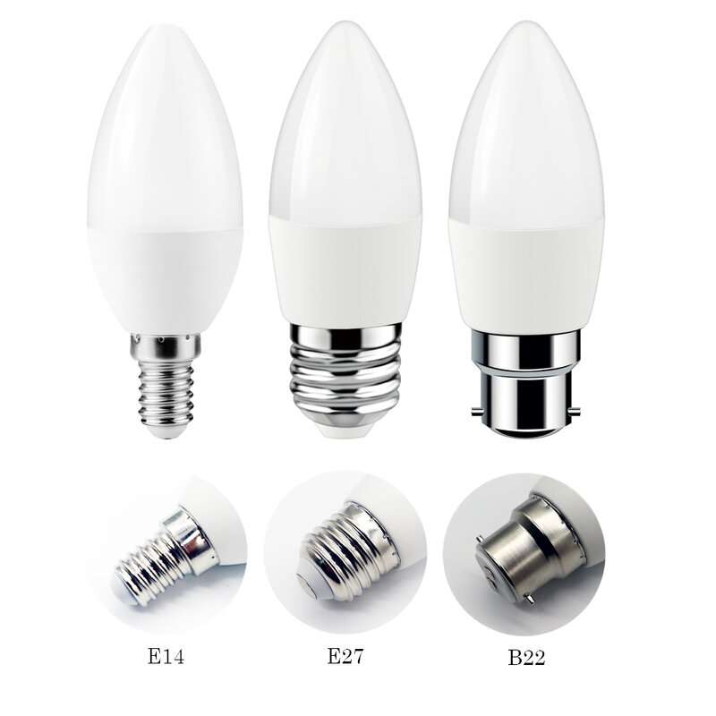Bombilla LED de vela C37 para decoración del hogar, 3W, 5W, 6W, 7W, E14, B22, E27, 220V, 3000K, 4000K, 6000K