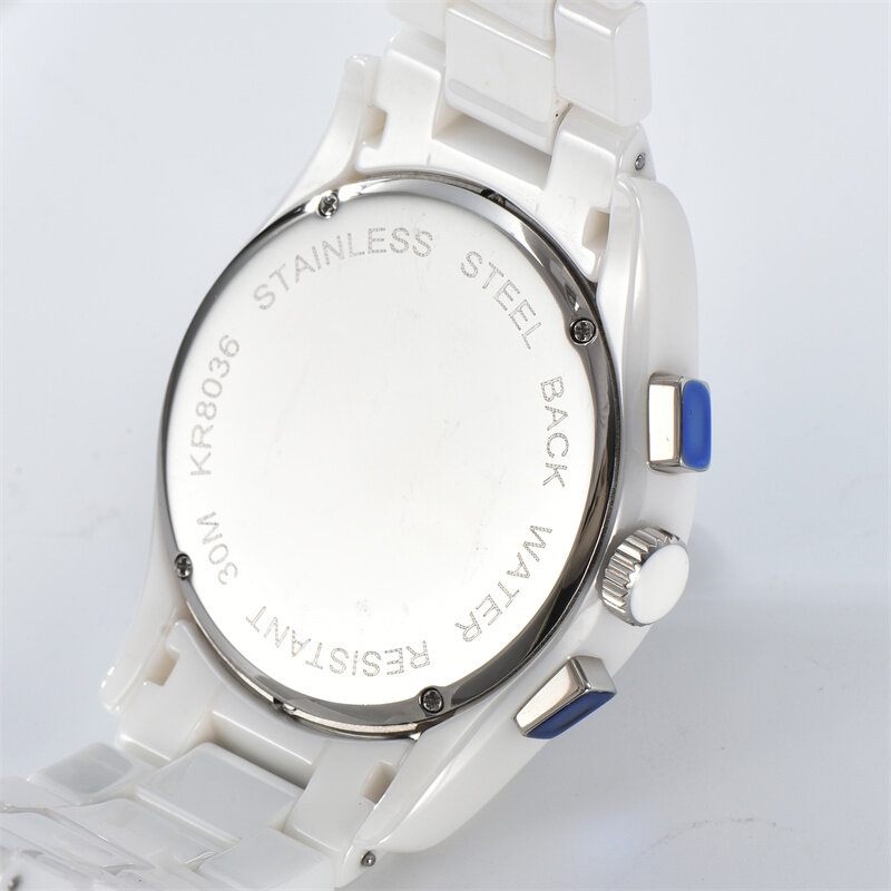 Reloj de cuarzo de cerámica para hombres y mujeres, reloj de pulsera de Triple esfera, diseño Simple, reloj de moda
