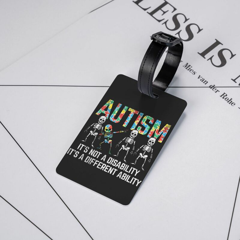 Custom Dabbing Skeleton Disability Autism Awareness Luggage Tag With Name Card Privacy Cover ID Label for Travel Bag Suitcase