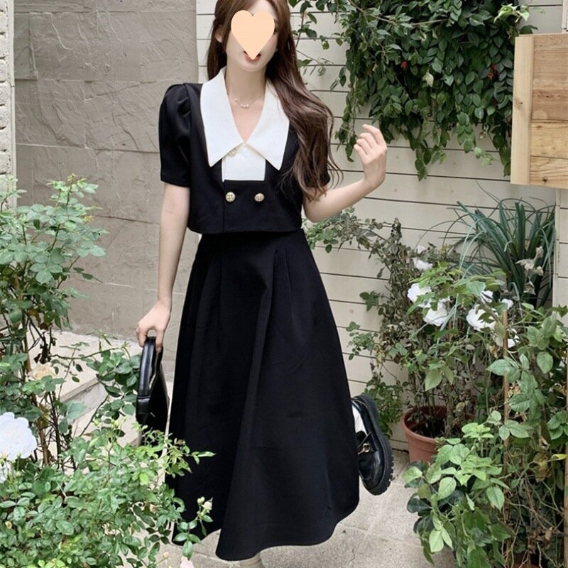 2024 Herbst elegant 2 Stück Kleid Set Frauen schlanke Vintage Party Büro Dame koreanischen Anzug Langarm Crop Tops lässig Midi Rock