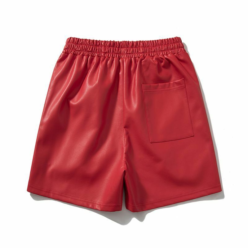 Pantalones cortos de PU para hombre, capris deportivos informales retro, harajuku, ropa de calle holgada con cordón, 2024