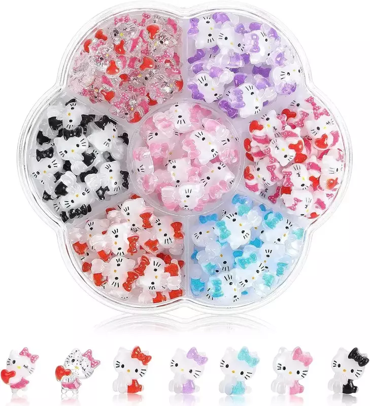 70 Stuks Nieuwe Zwarte Hellos Kittys Sanrioed Kawaii Cartoon Kuromi Nagel Sieraden Bedels Kit Nagel Strass Edelstenen Voor Manicure Diy Cadeau