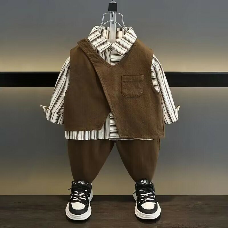 Children's Clothing Set Spring and Autumn New Korean Boys' Baby Shirt+Pants +Vest 3Piece Set Kids Casual Set