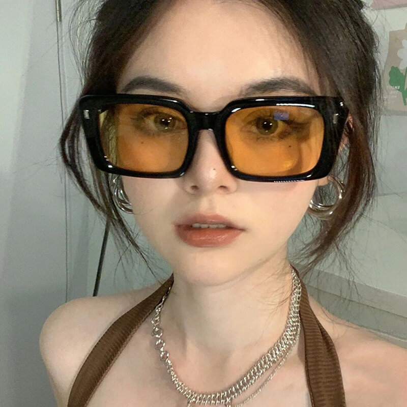 Vintage Square Sunglasses Woman Brand Designer Shades Mirror Retro Sun Glasses Female Fashion Rivet Orange Lens Oculos De Sol