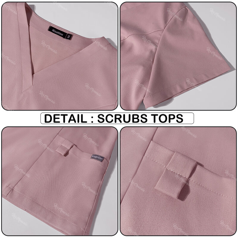 Set Scrub baru seragam medis Scrub elastis atasan dengan saku lurus celana Suster seragam dokter operasi Salon kecantikan pakaian kerja