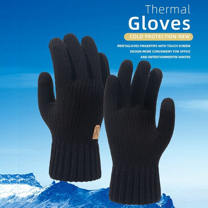 Thick Men Knitted Gloves Daily Windproof Cold Proof Touch Screen Mittens Wool All Finger Gloves Autumn Winter