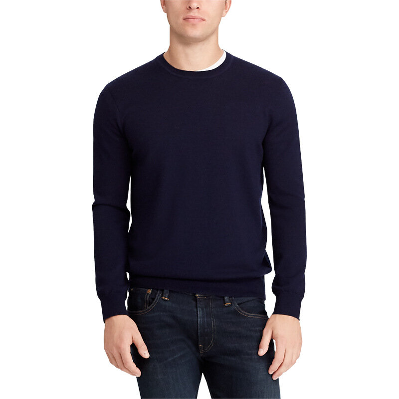 Suéteres de malha de manga comprida masculino, 100% algodão, suéteres com decote em O, tops slim fit, roupas clássicas, casual, primavera, outono