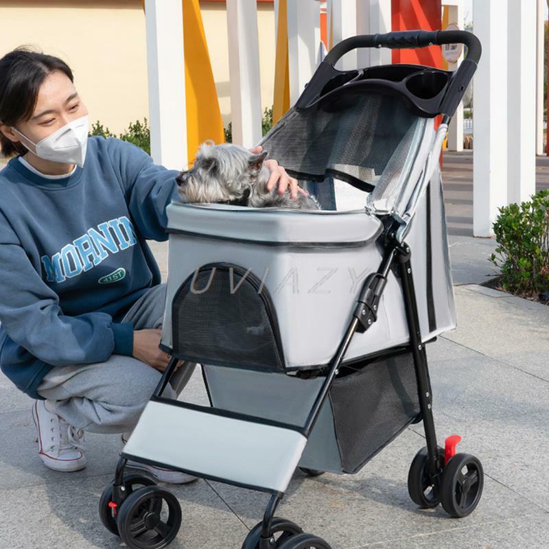 Składany wózek dla psa kota 3 w1, odpinany wózek samochodowy dla małych średnich zwierząt, składany na 4 koła wózek dla szczeniaka