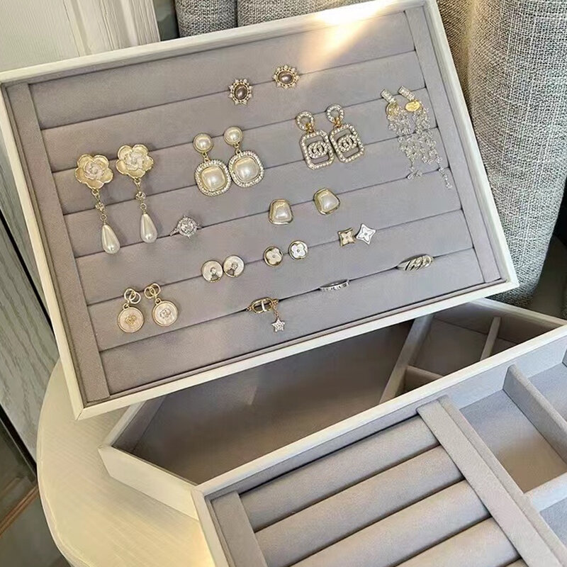 Luksusowa aksamitna biżuteria tace organizator pierścień naszyjnik bransoletka z wisiorkiem DIY biżuteria Box szuflada schowek organizator biżuteria wyświetlacz
