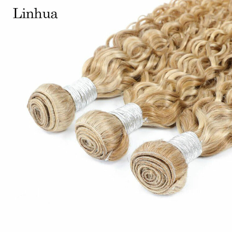 Linhua Water Wave P27/613 Human Hair Bundles 8 to 30 Inch Curly Human Hair HIghlight Blonde Machine Made Double Weave Weft