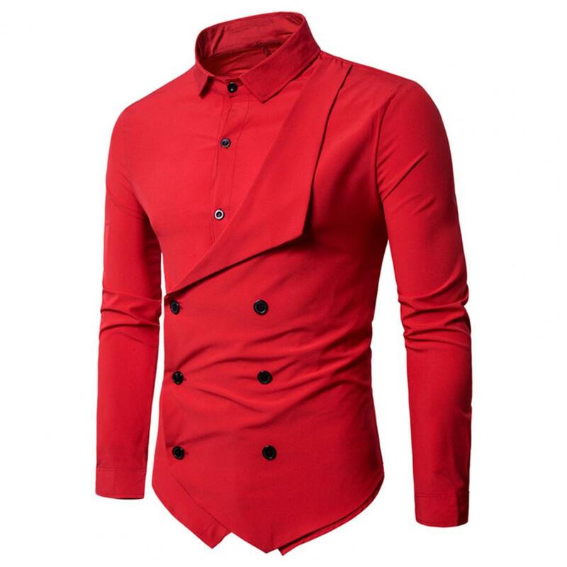Camisa de trabajo de manga larga de doble botonadura para hombre, Blazer de negocios FoRmal, solapa falsa, Color sólido, Chef, 2 piezas