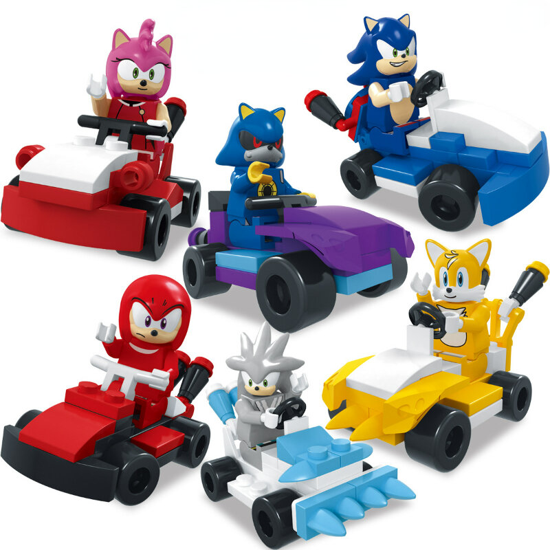 6 Stks/set Sonices Speelgoed Bouwstenen Actiefiguren Assemblage Racejongen Auto Cartoon Model Kinderen Verjaardagscadeau