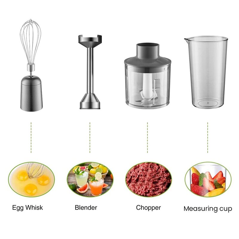 MIUI Hand Immersion Blender 1000W Powerful 4-in-1,Stainless Steel Stick Food Mixer,700ml Mixing Beaker,500ml Processor,Whisk