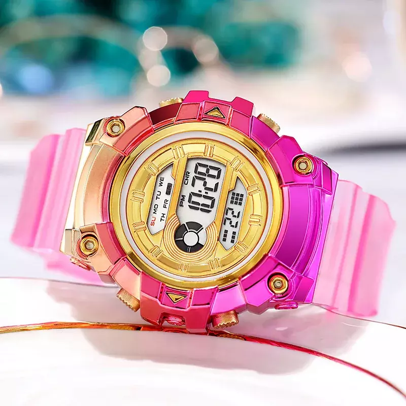 Jam tangan Digital wanita, jam tangan LED olahraga Digital kasual bercahaya LED untuk perempuan