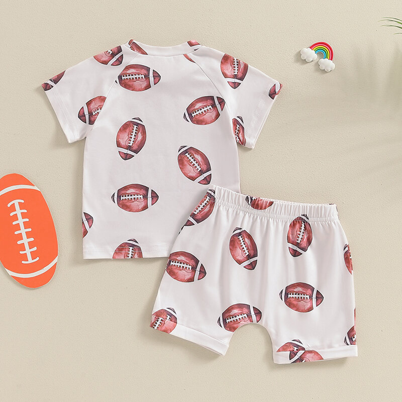 Baby Boy Summer Outfits Football Print Short Sleeve T-Shirt Shorts Set Toddler Game Day Clothes