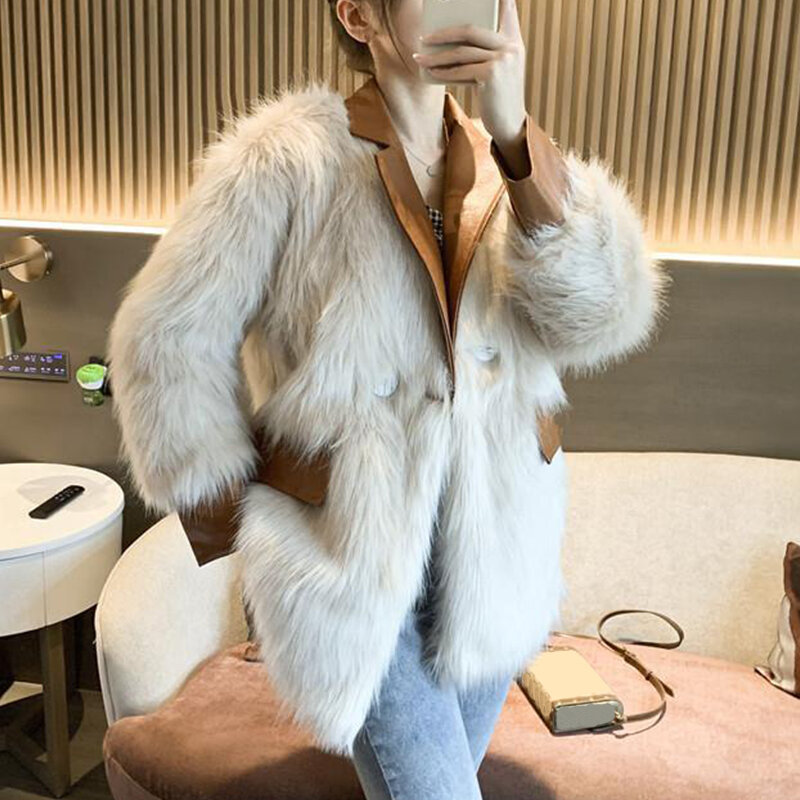 Manteau de fourrure en similicuir pour femme, veste moelleuse mince, manches longues, design de luxe, mode de haute qualité, vêtements d'extérieur