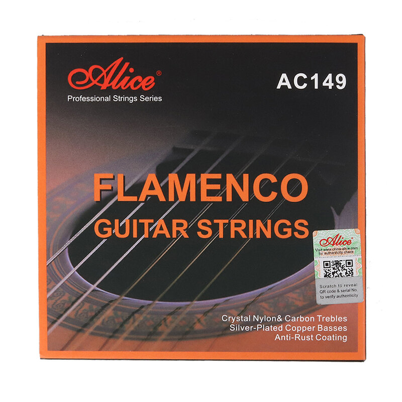 Alice AC149 struny do gitary Flamenco Crystal Nylon i węgiel, posrebrzane miedziane uzwojenie, powłoka anto-rdza