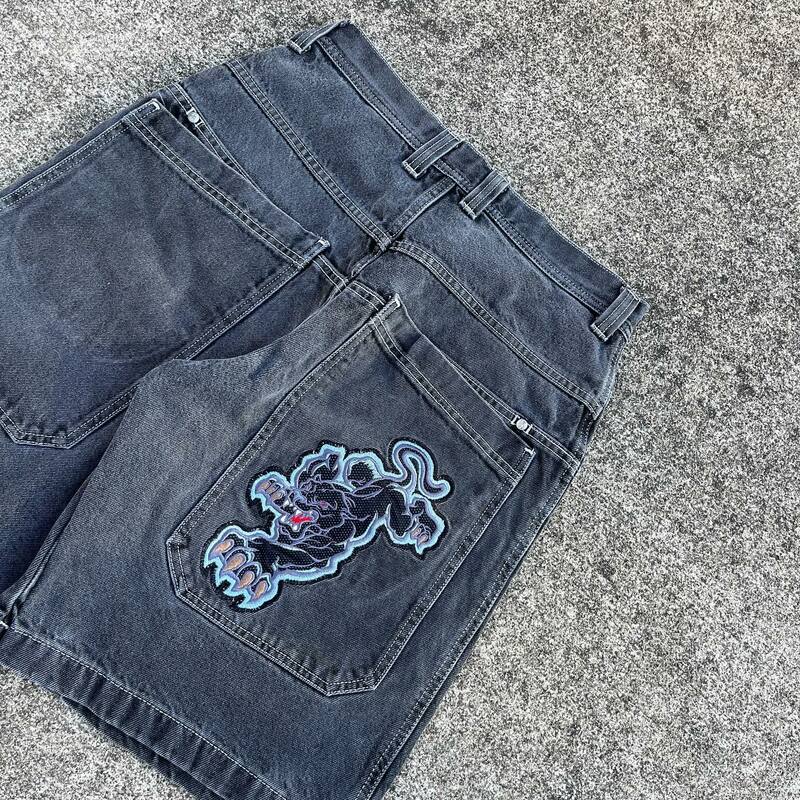 Retro Blue Tiger Jeans larghi Hip Hop Jnco Series Y2K pantaloni Streetwear ricamo gotico vita alta pantaloni larghi abbigliamento donna