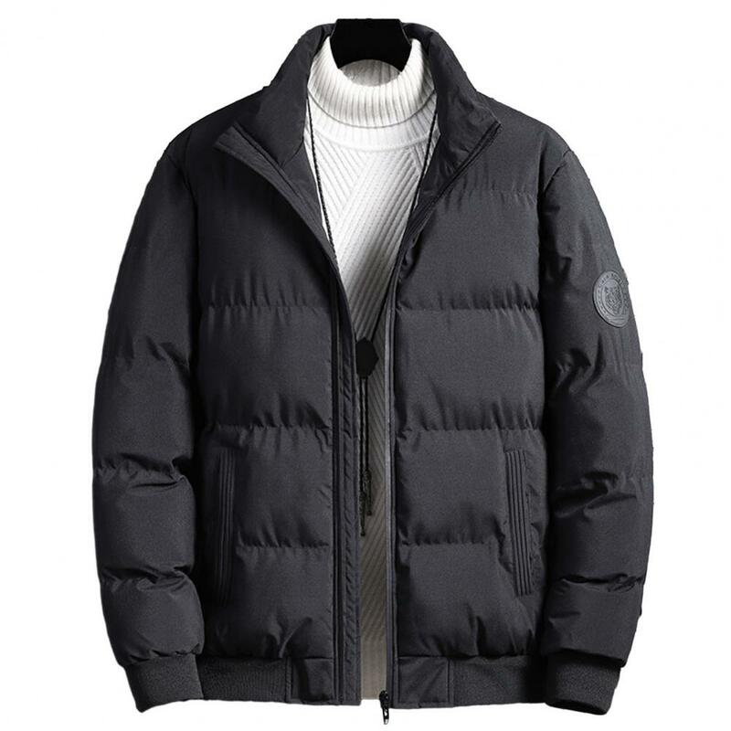 Plus Size Men Jacket Winter Coat Warm Puffer Full Zip Stand Collar Pockets Thicken Cotton Coat Warm Work Jacket Outerwear
