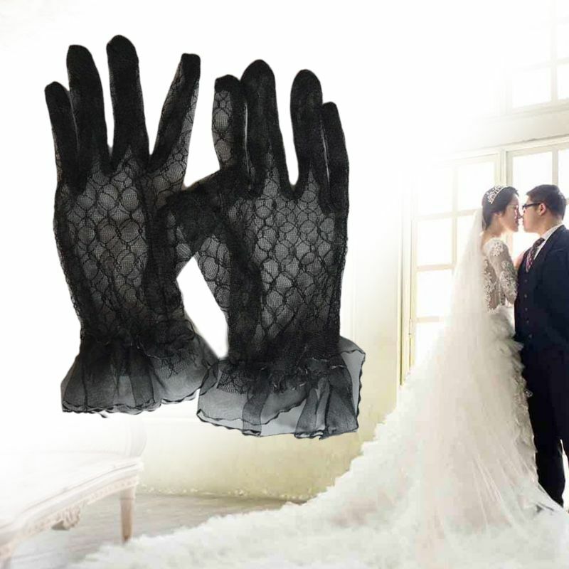Женские короткие кружевные перчатки из 2 предметов, свадебные перчатки длиной до запястья для женщин и девочек