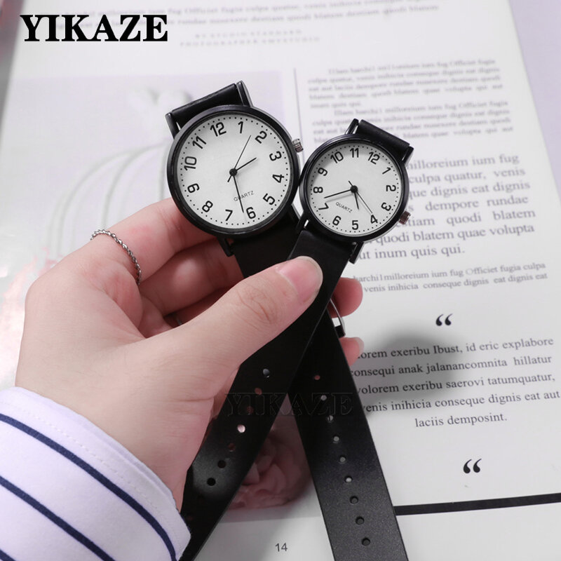 YIKAZE-Reloj de pulsera de cuarzo para mujer, cronógrafo con correa de silicona, esfera grande, diseño minimalista, color blanco y negro