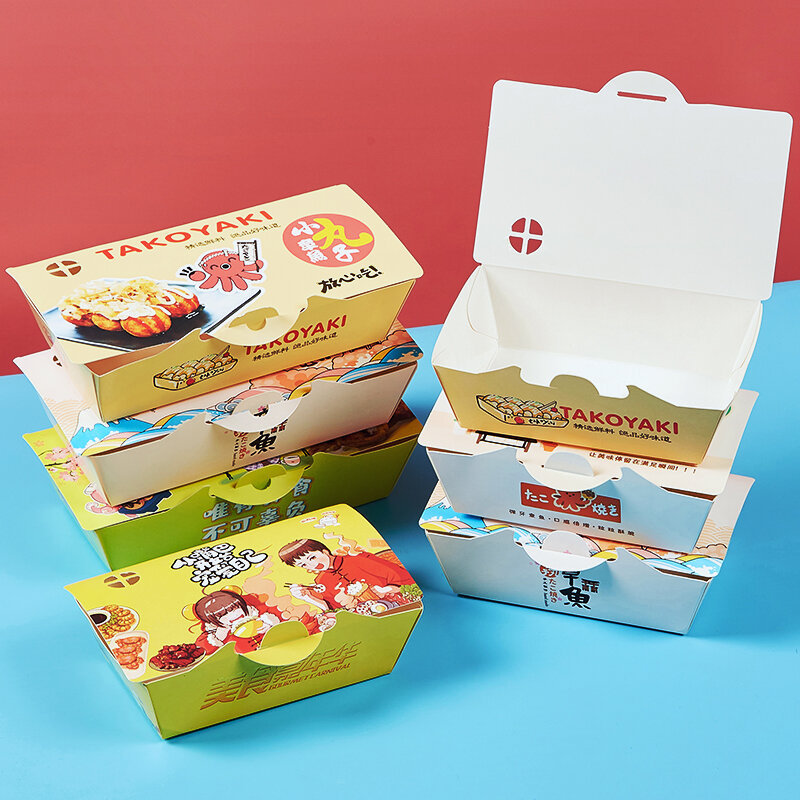 Op Maat Gemaakte Producten Wegwerp Afhaalverpakking Voor Japans Eten Afhaalmaaltijden Octopusballen Containers Papier Takoyaki Bo