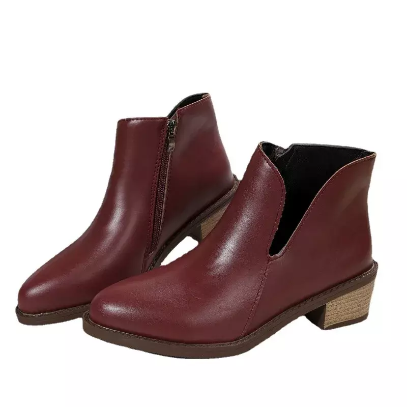 Botas de punta estrecha con cremallera para mujer, zapatos de tacón grueso y corto, talla grande, para otoño, gran oferta, 2023
