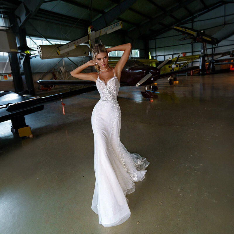 Классическое Свадебное платье с кружевной аппликацией для женщин, свадебное платье русалки со съемным рукавом
