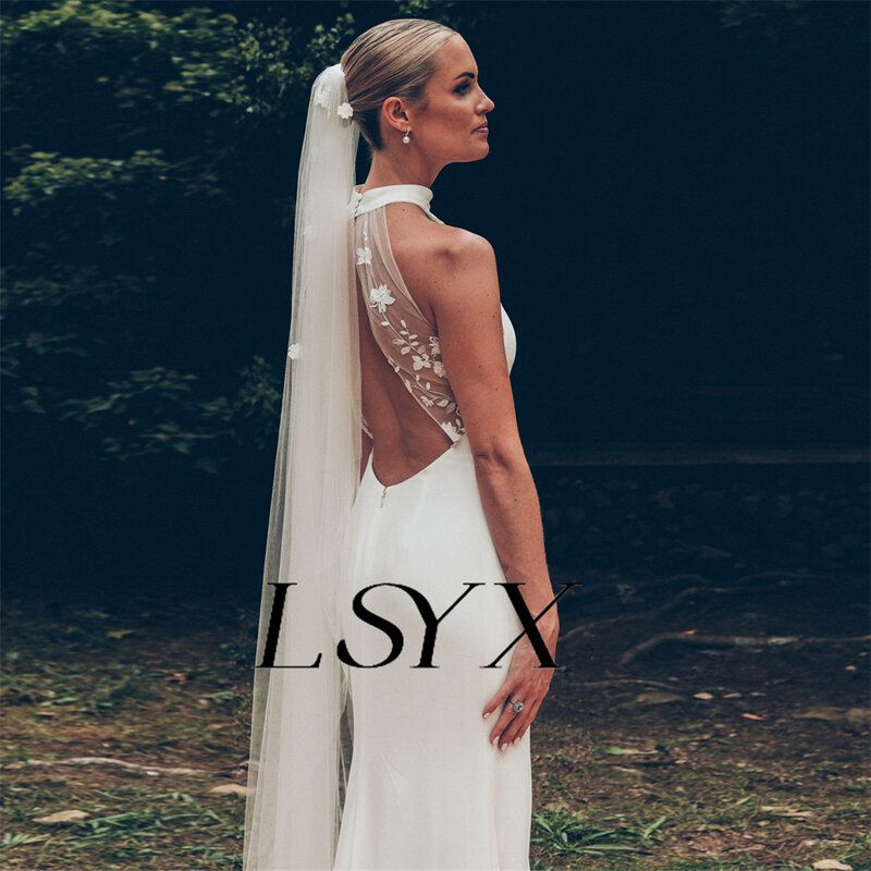Lsyx-ノースリーブの人魚のウェディングドレス,シンプル,オープンバック,アップリケ,衣服,カスタムメイド