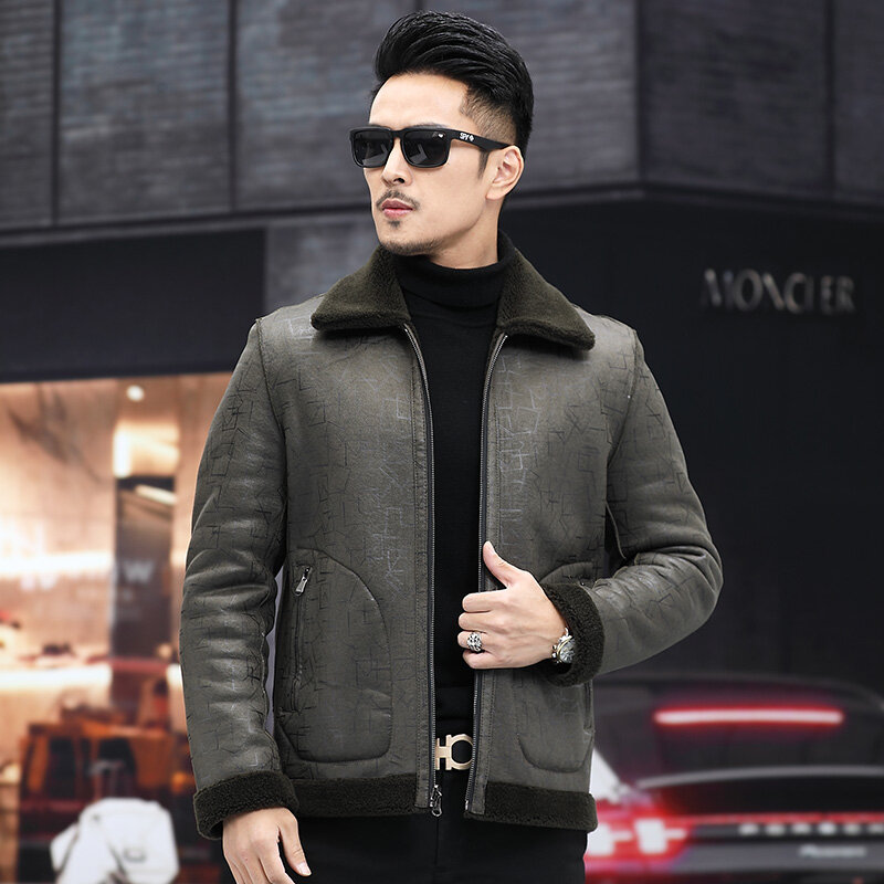남성 패션 양털 깎기 모피 코트, 남성 정품 양모 재킷, 남성 옷깃 긴 소매 따뜻한 오버 코트 A360, 2022 가을 겨울
