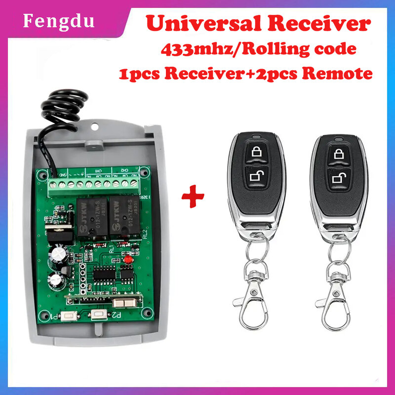 Universal 12-24V Remote Control Receiver For Auto Gate And Curtain 433 mhz Remote Control With Rolling Code