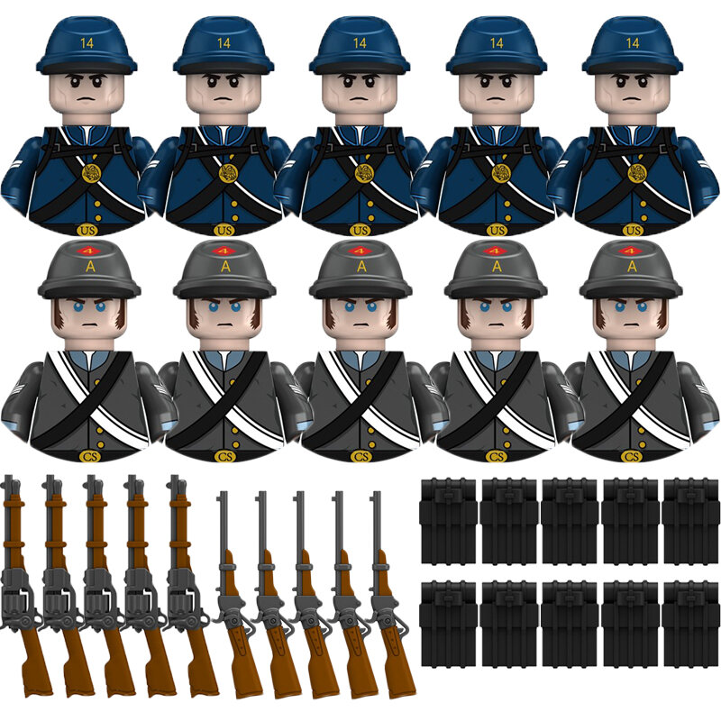 Figuras de soldados militares de la Guerra Civil Americana, bloques de construcción, armas, armas de fuego, accesorios del ejército de campo de batalla, juguete para niños, regalo