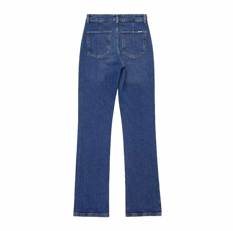 Trompete jeans feminino de cintura alta com bolsos, calça jeans vintage, moda chique, feminina, novo, 2024