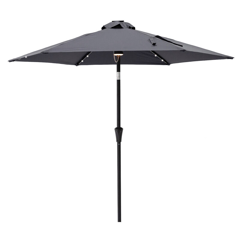Parapluie d'extérieur avec lumières LED solaires, inclinaison, Patio, marché, 7.5 pieds