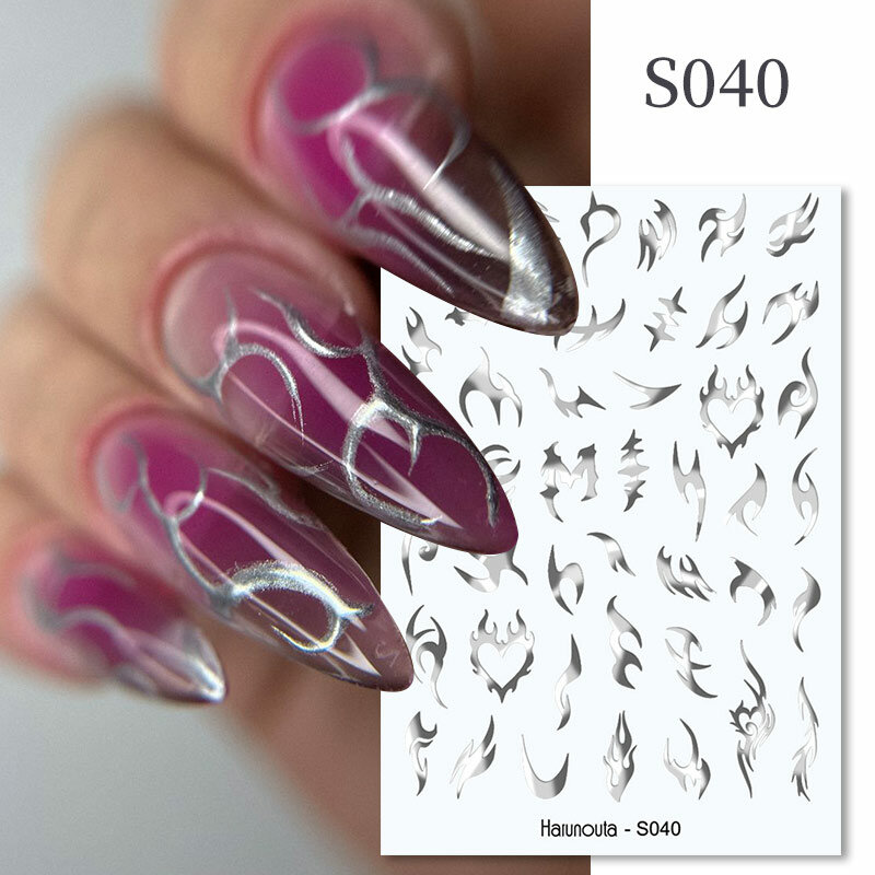 3D srebrna ramka naklejka do paznokci srebrny brązujący pasek linie suwaki do paznokci wzór plemienny naklejki marmurowe kwitnące tatuaże paznokci