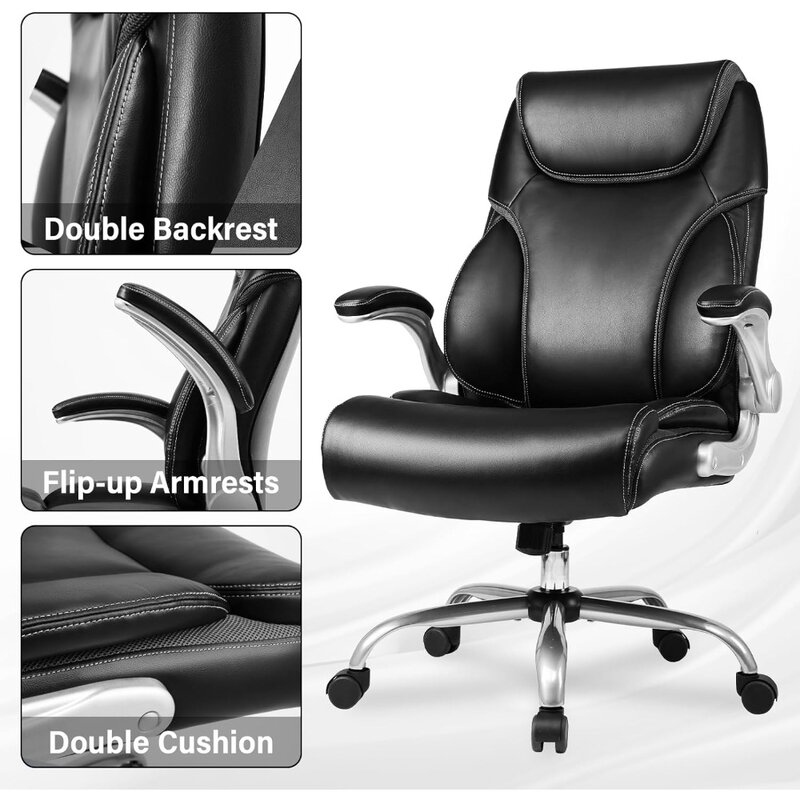 High Back Leather Executive Chair Adjustable Tilt Angles Swivel Office Desk Chair with Thick Padding for Armrest and Ergonomic