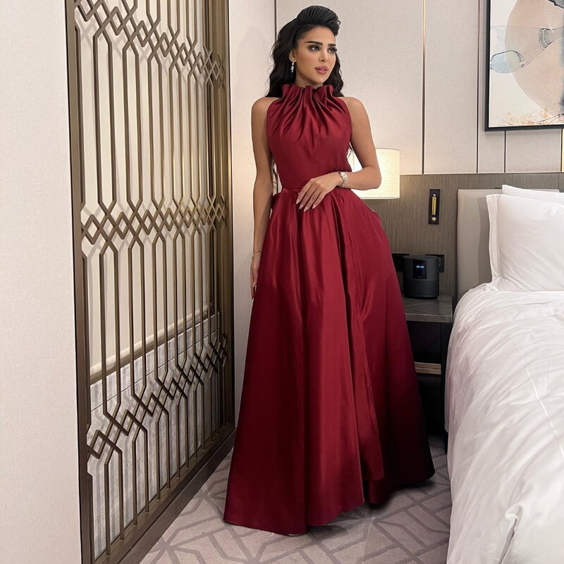 Epoch Evening Dress Trumpet Elegant Custom Made فساتين سهرة Sexy Halter Red High Split Empire Prom Gown Arabia Women 2024